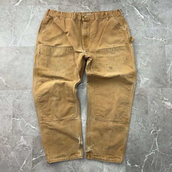 Carhartt Double Knee Pants Mens 46x32 B01 BRN Workwear Made in USA Distressed - Picture 4 of 12